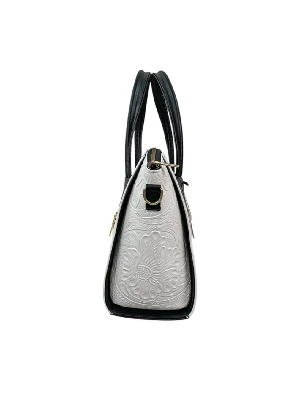 Black and White Embossed Tooled Artisan LEATHER Bag Purse Bolsa Artesanal Mexico - Picture 5 of 14